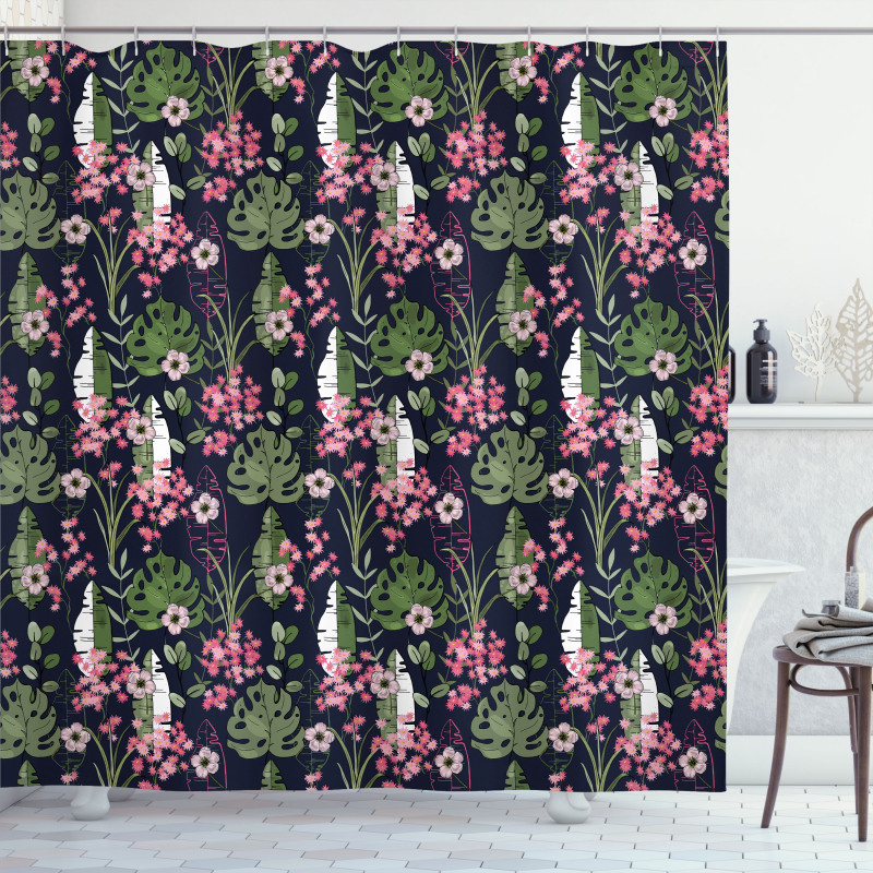 Palm Leaves Flowers Shower Curtain