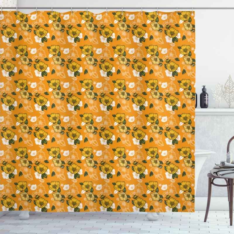 Orange Tones Spring Blossom Shower Curtain