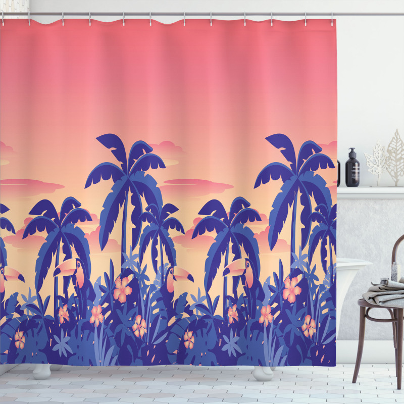 Palm Tree Toucan Sunset Art Shower Curtain