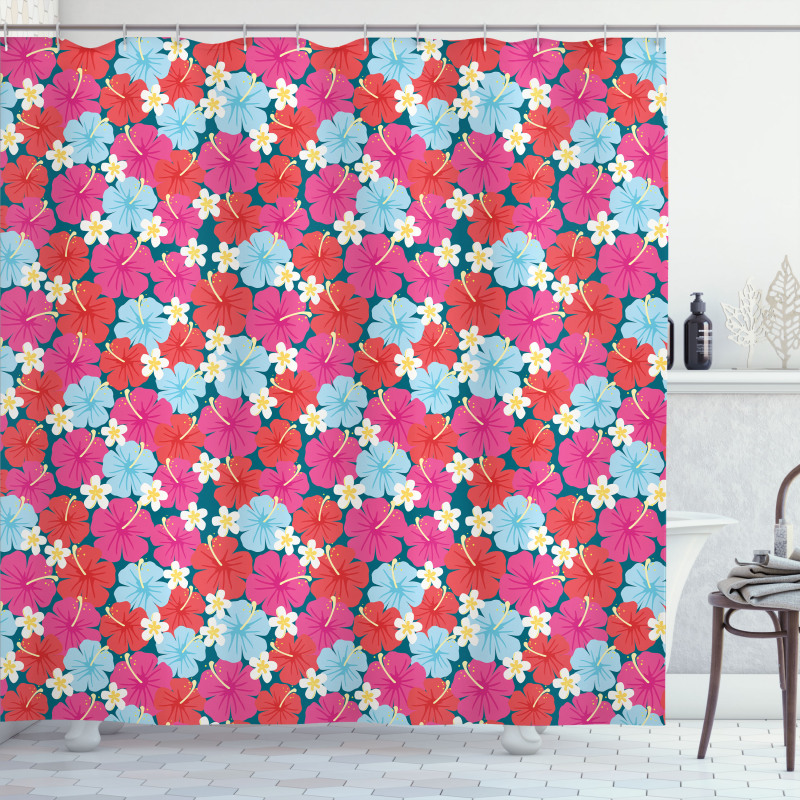 Vivid Tones Hibiscus Flowers Shower Curtain