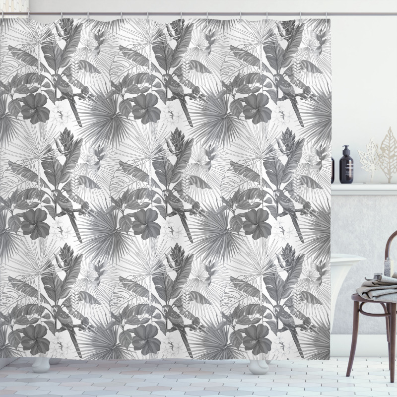 Monochrome Exotic Parrot Shower Curtain