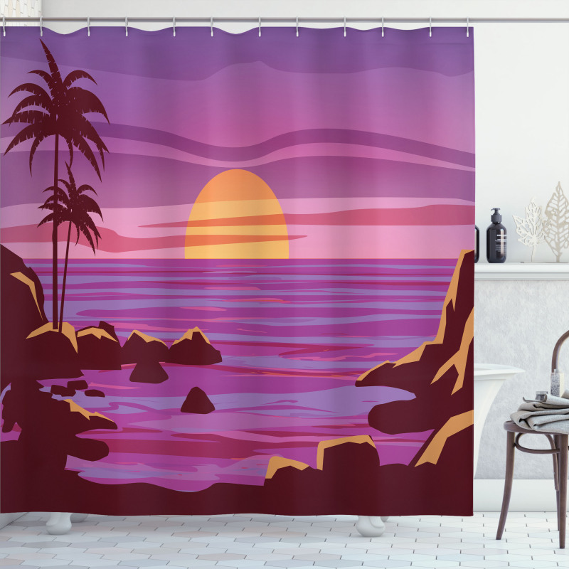 Retro Style Cartoon Beach Shower Curtain