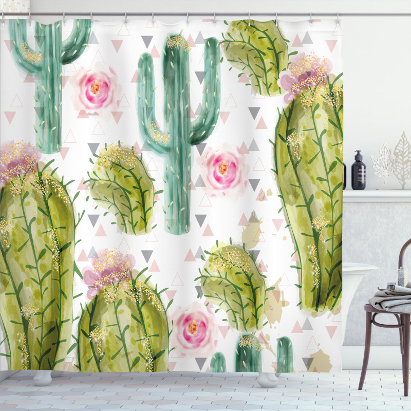 Watercolor Exotic Cactus Shower Curtain