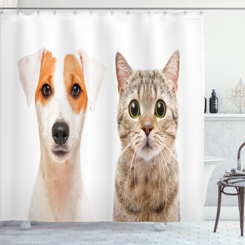 Portraits of Dog and Cat Shower Curtain