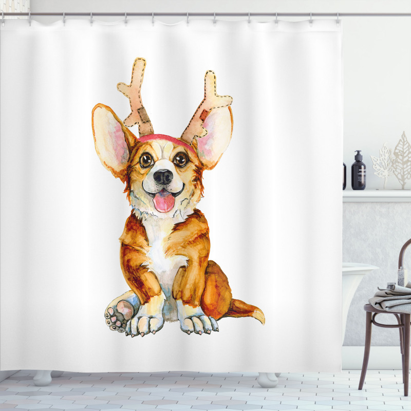 Corgi Dog with Deer Antlers Shower Curtain