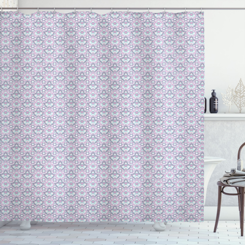 Pastel Tones Floral Motif Shower Curtain