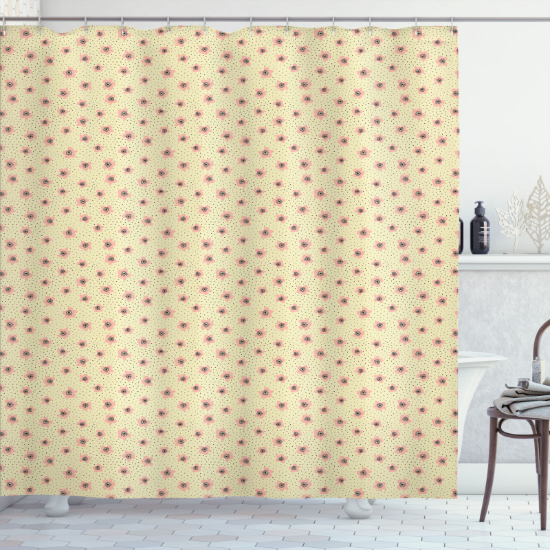 Irregular Dots and Flowers Shower Curtain