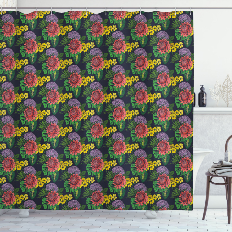 Tropical Leaf Jungle Flowers Shower Curtain