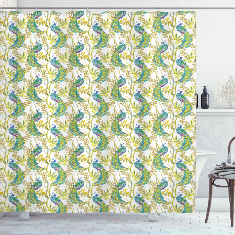Vivid Birds on Branches Shower Curtain
