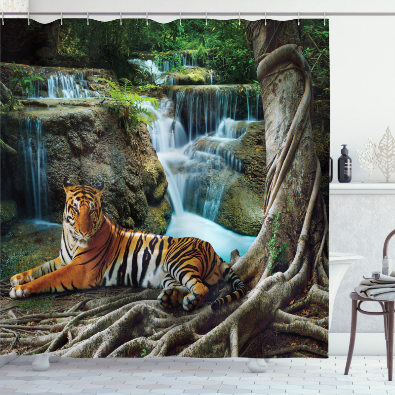 Indochina Tiger Banyan Tree Shower Curtain