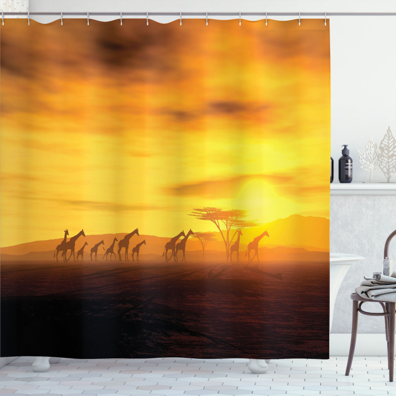 Dramatic Sunset Giraffes Shower Curtain