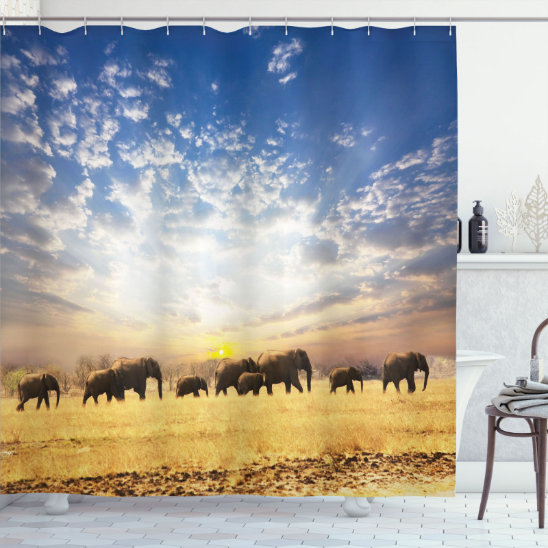 Wild Elephants Herd Shower Curtain