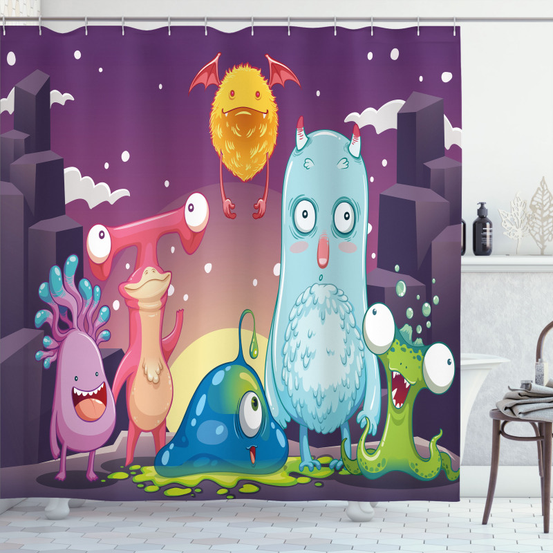 Funky and Happy Characters Shower Curtain