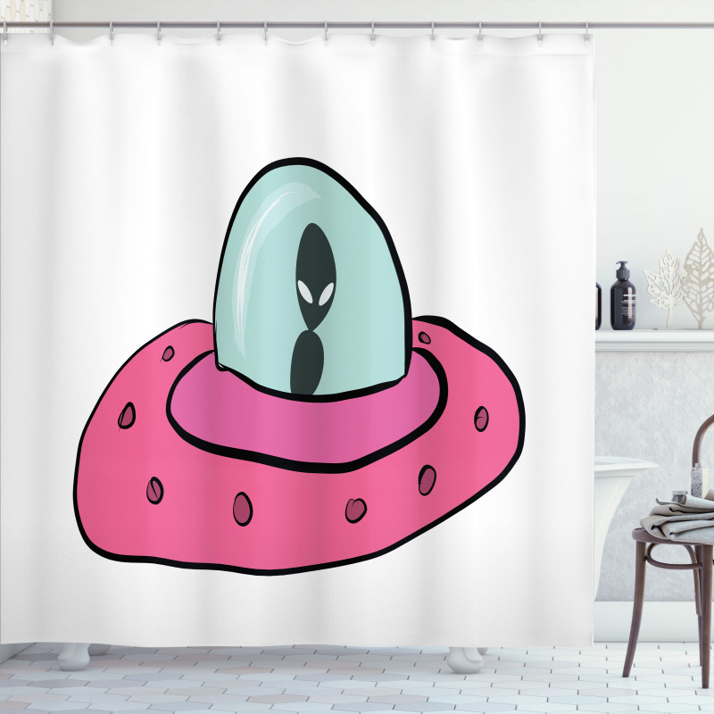 Doodle Style Flying Saucer Shower Curtain
