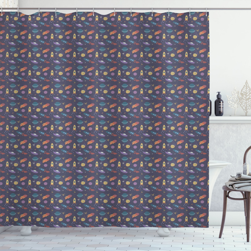 Rockets and Stars Pastel Hues Shower Curtain