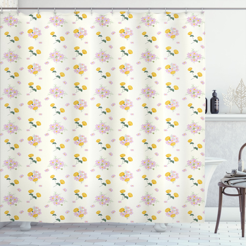 Cosmee and Zinnia Flowers Shower Curtain