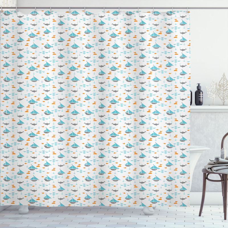 Sailboat Seagull Fishes Shower Curtain