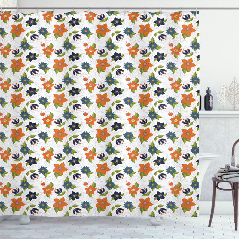 Abstract Flowers Leaves Shower Curtain