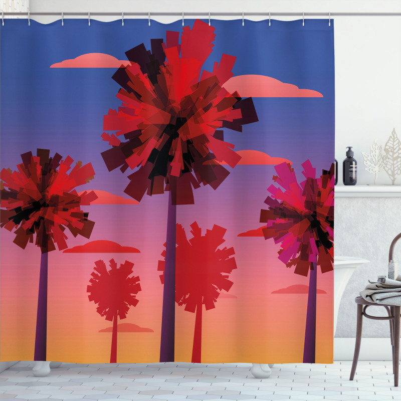 Modern Sunset Tropic Trees Shower Curtain