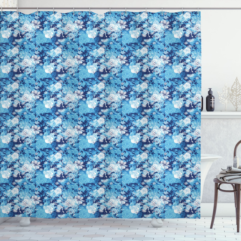 Blue Color Palette Roses Shower Curtain