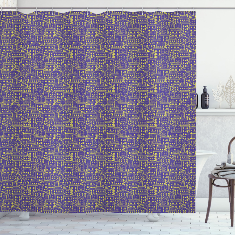 Bicolour Doodle Houses Shower Curtain