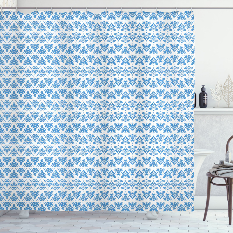 Rounds and Leaves Motif Shower Curtain