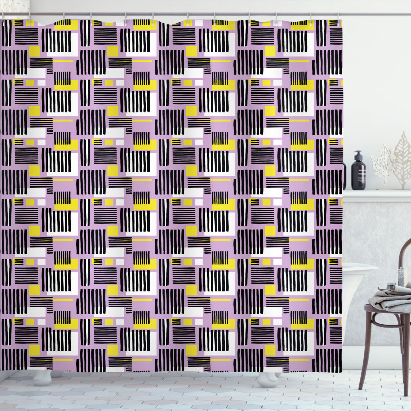 Modern Stripe and Squares Shower Curtain