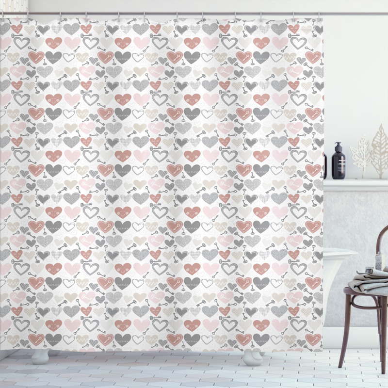 Hearts and Keys Shower Curtain