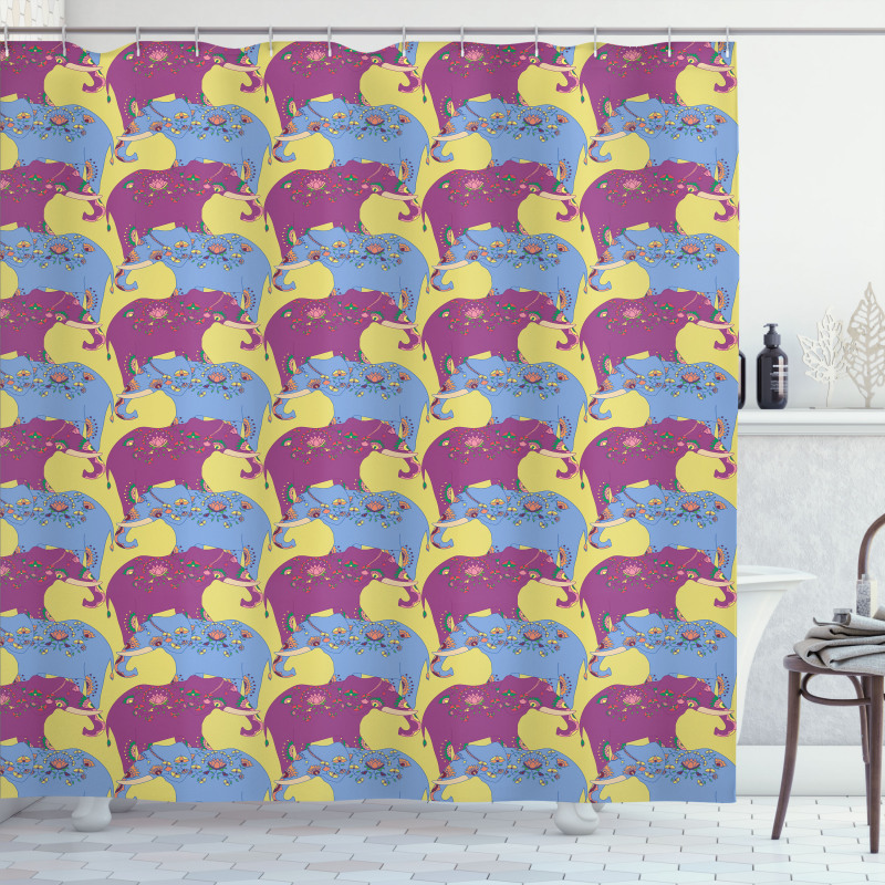 Oriental Floral Elephants Shower Curtain