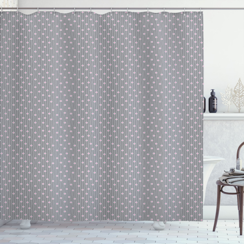 Hearts on Curvilinear Stripes Shower Curtain