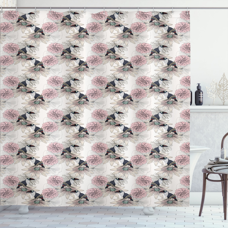 Vintage Toucan and Flowers Shower Curtain