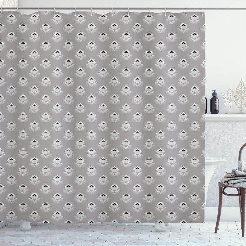 Greyscale Geometric Flower Shower Curtain
