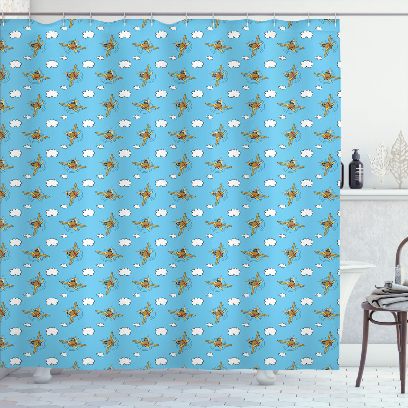 Clouds and Plane Pilot Shower Curtain