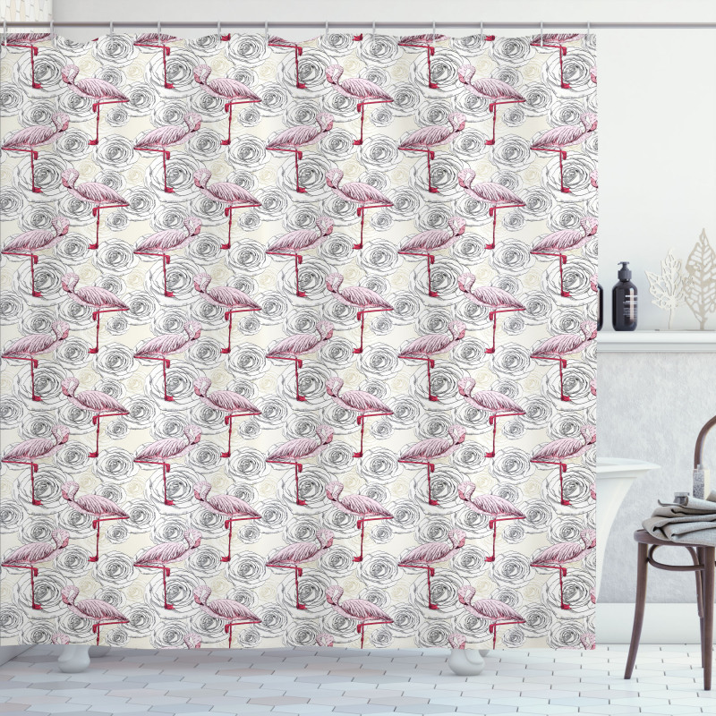 Roses and Flamingos Shower Curtain