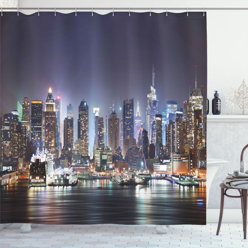 Manhattan Skyline at Night Shower Curtain