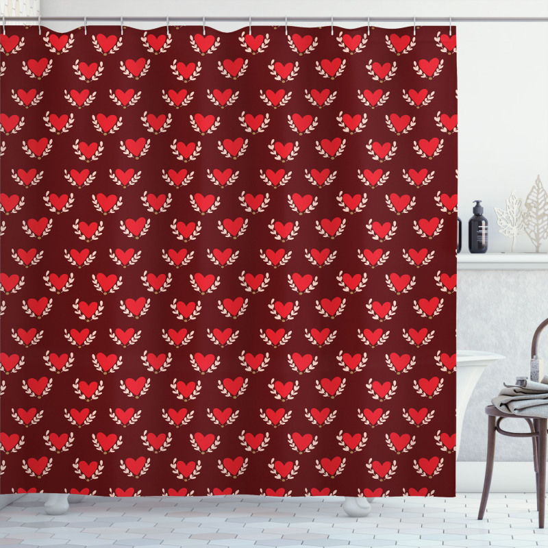 Hearts and Leafy Branches Shower Curtain