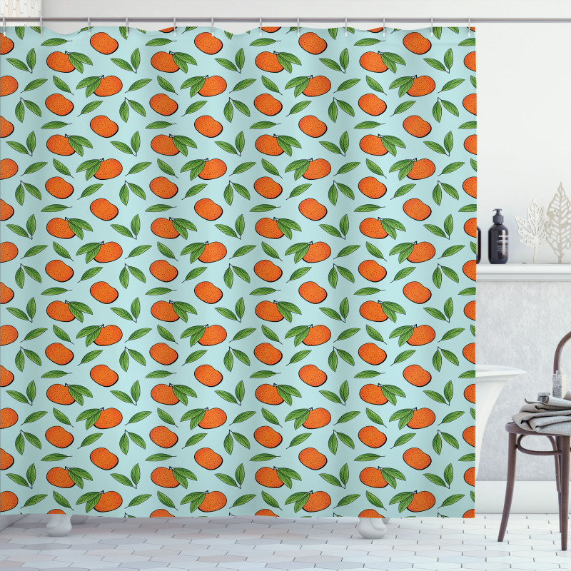 Mandarin Fruit and Leaves Shower Curtain