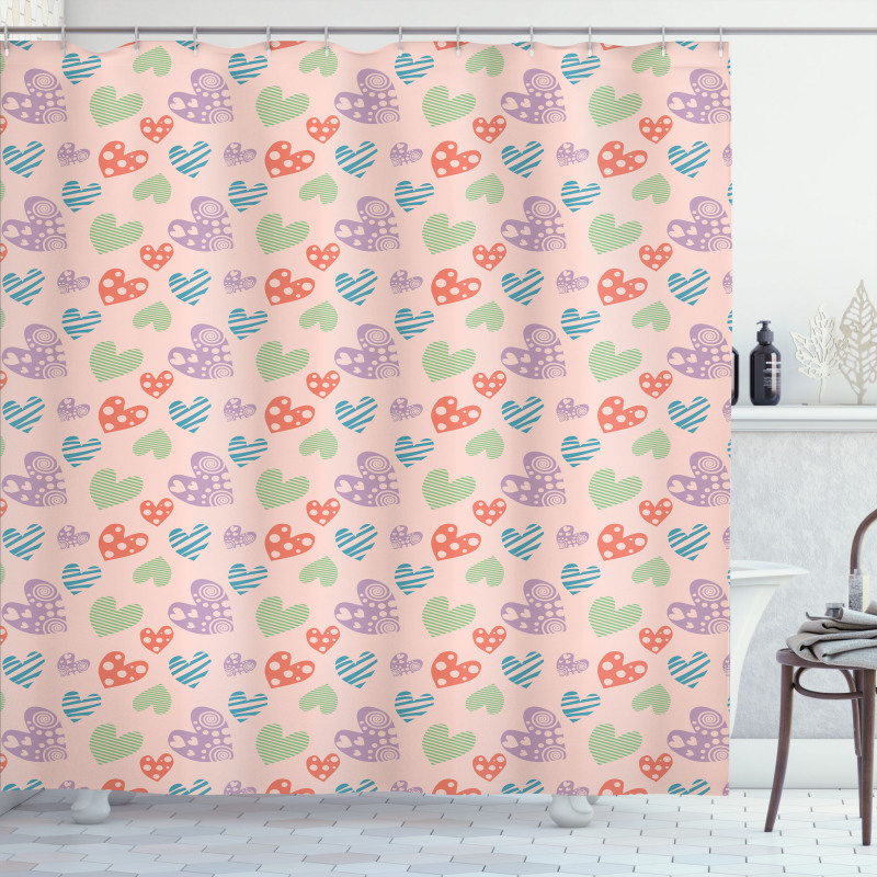 Fun Hearts in Pastel Colors Shower Curtain