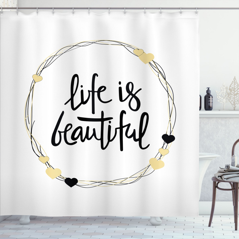 Hearts Line Words Shower Curtain