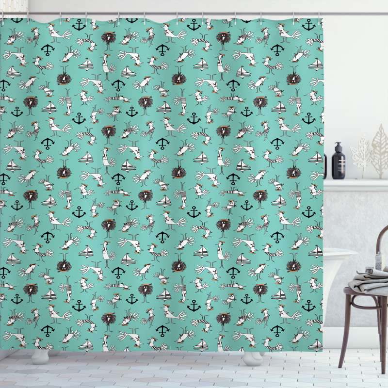 Sailor Birds Boats Anchors Shower Curtain