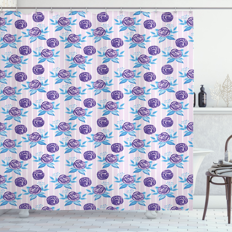 Abstract Roses on Stripes Shower Curtain