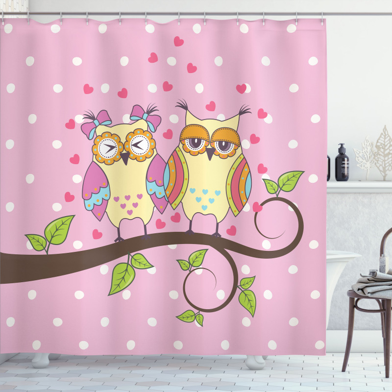 Birds in Love on Branch Shower Curtain