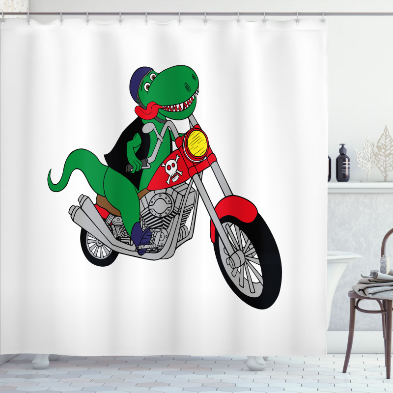 Funny Rider T-rex Shower Curtain