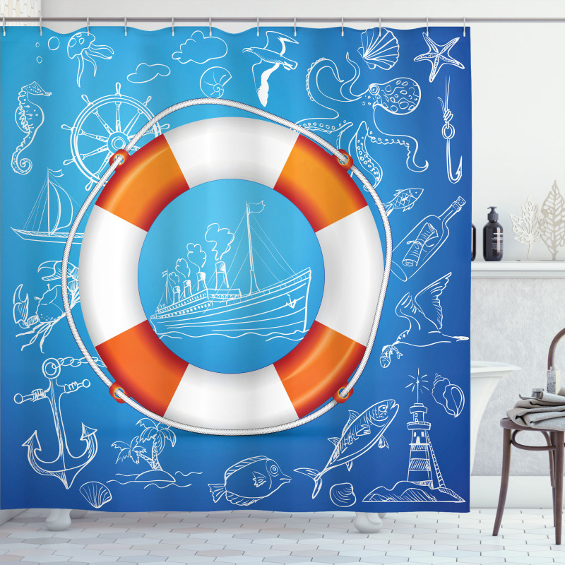 Palm Tree Island Octopus Shower Curtain