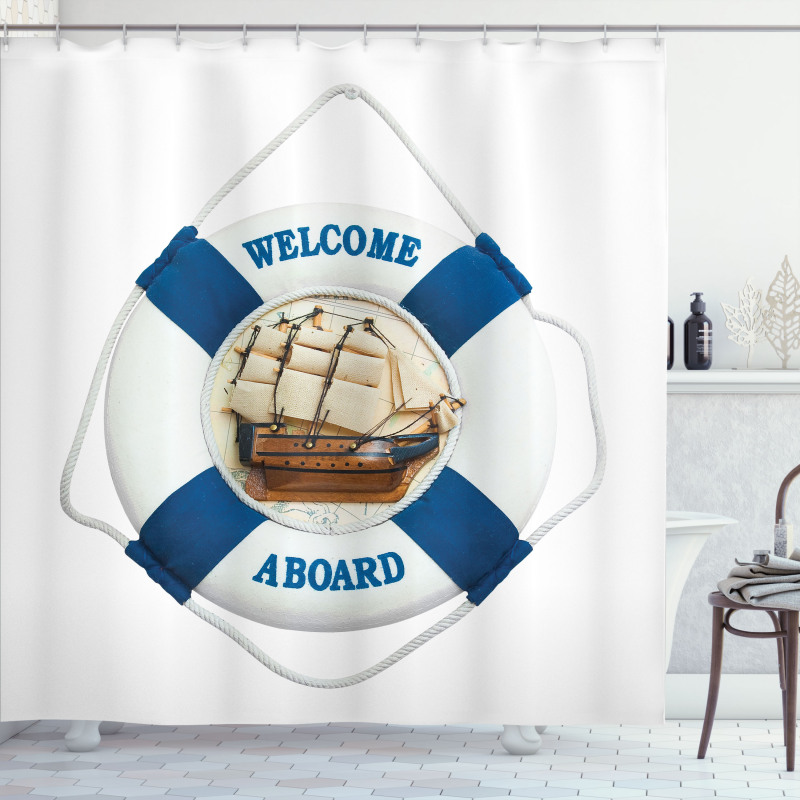 Life Buoy on the Wall Shower Curtain