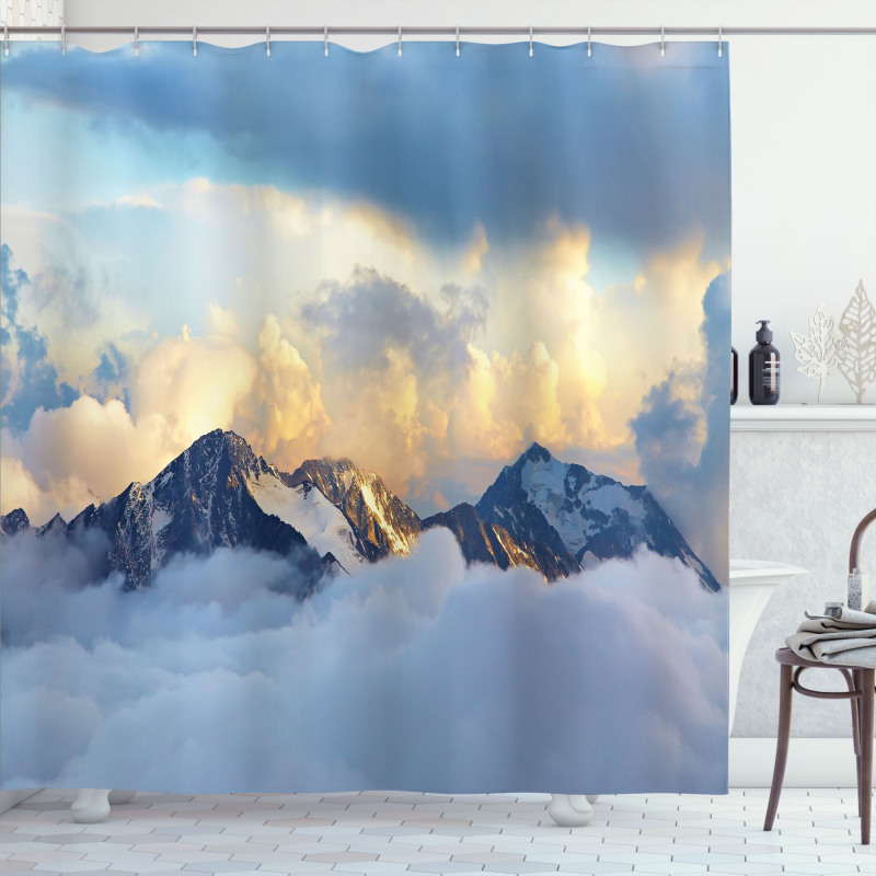 Snowy and Cloudy Peak Shower Curtain