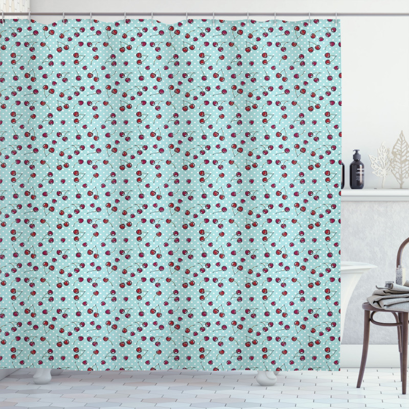 Fruit on Nostalgic Dots Shower Curtain