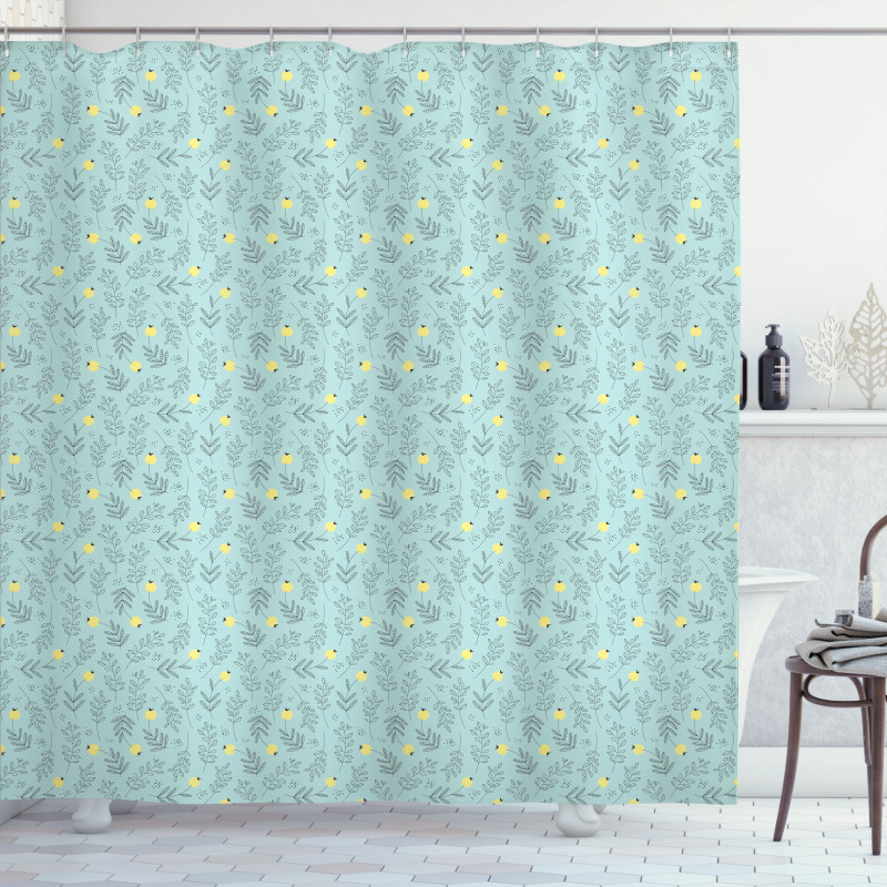 Round Flora with Leaves Shower Curtain