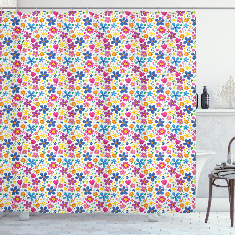 Funny Spring Cartoon Flowers Shower Curtain