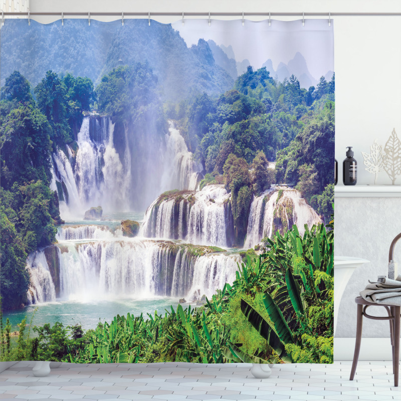 Waterfall Tropical Plant Shower Curtain